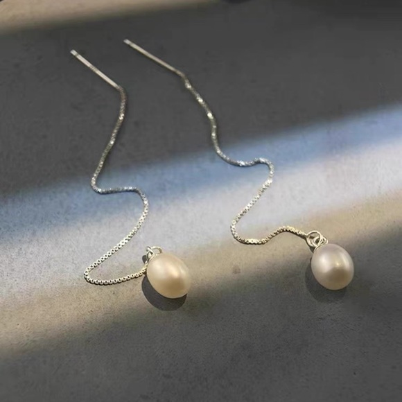 NEW Sterling Silver 925 Pearl drop ear wire Earrings - Picture 2 of 2